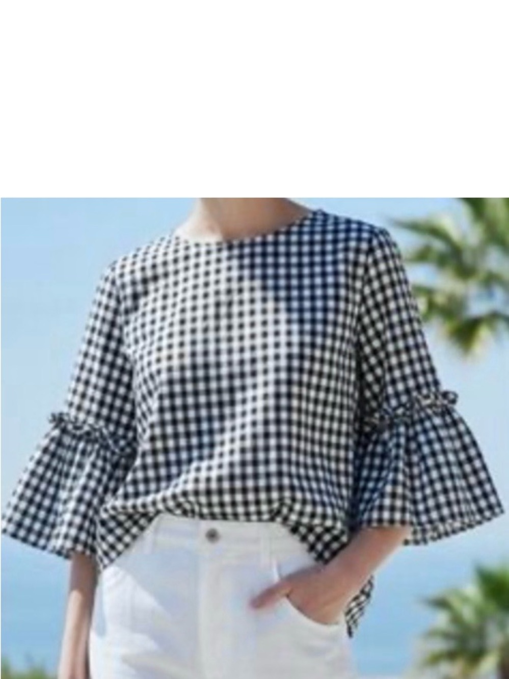 Ruffle Sleeve Blouse with Pearl detailing L